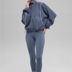 ALO Yoga Bluestone/White Polar Fleece Game Time Jacket